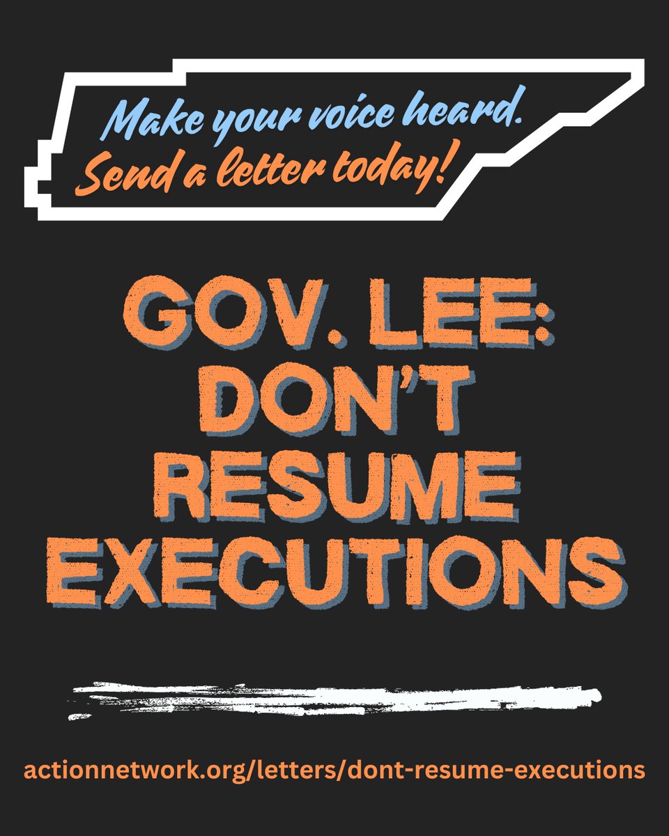 After 5 years with no executions, the TN Supreme Court set dates for 4 men on death row. The first is May 22, and the new protocol uses a drug that causes unconstitutional suffering.

Join <a href="/Tndeathpenalty/">TADP</a>'s calls to stop the executions - sign today! actionnetwork.org/letters/dont-r…