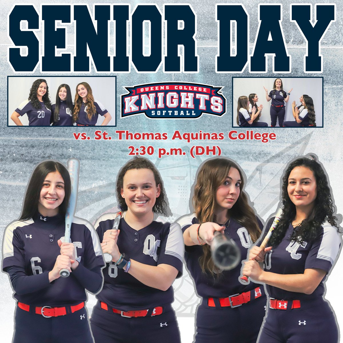 𝐒𝐄𝐍𝐈𝐎𝐑 𝐃𝐀𝐘❗️Final home doubleheader of the year for <a href="/qcsoftball/">Queens College Softball</a> as the Knights welcome <a href="/STACSpartans/">STAC Spartans</a> to town in <a href="/ECCSports/">East Coast Conference</a> play! #knightnation
📊: tinyurl.com/2yxhbp45
📺: tinyurl.com/yttaazj8
🎙️: <a href="/NikolaiBusko/">Nikolai Busko</a>