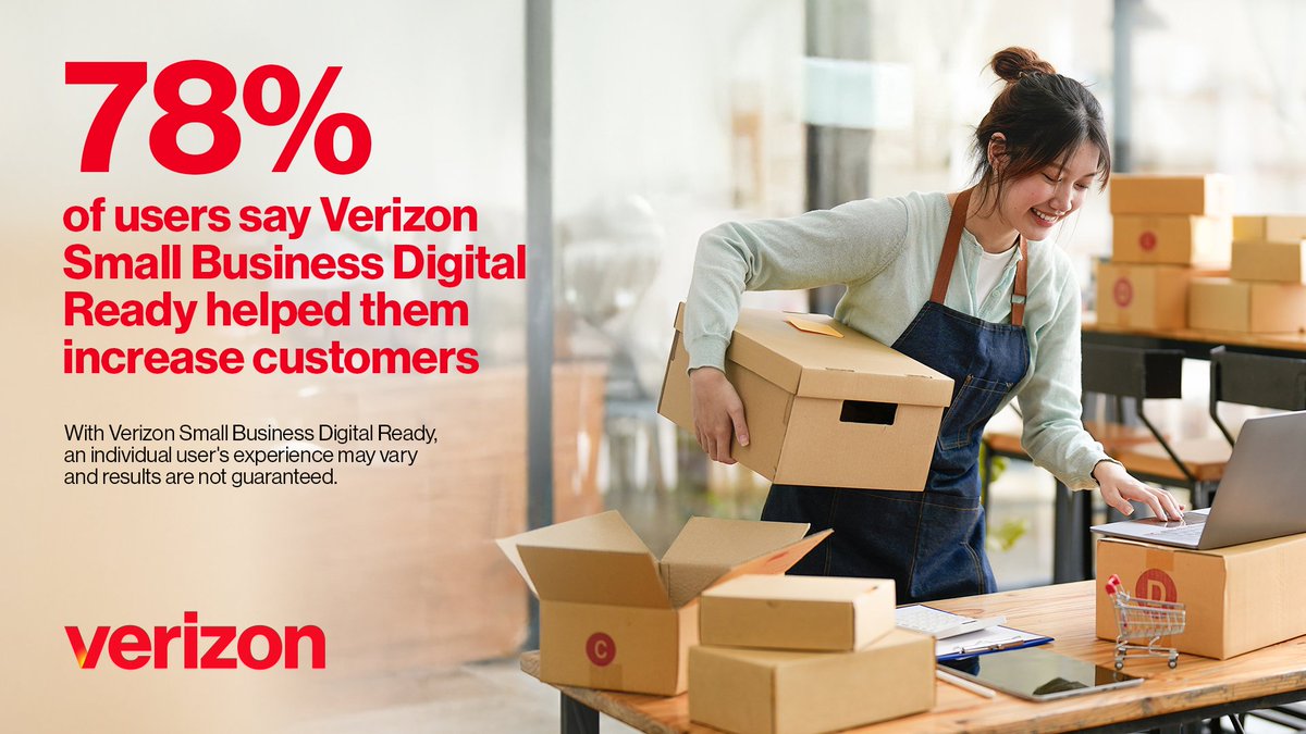 Did you know? 78% of users say Verizon’s Small Business Digital Ready program helped them increase their customer base. That’s because this free program offers the tools small business owners actually need! Learn more at digitalready.verizonwireless.com/?utm_source=us…