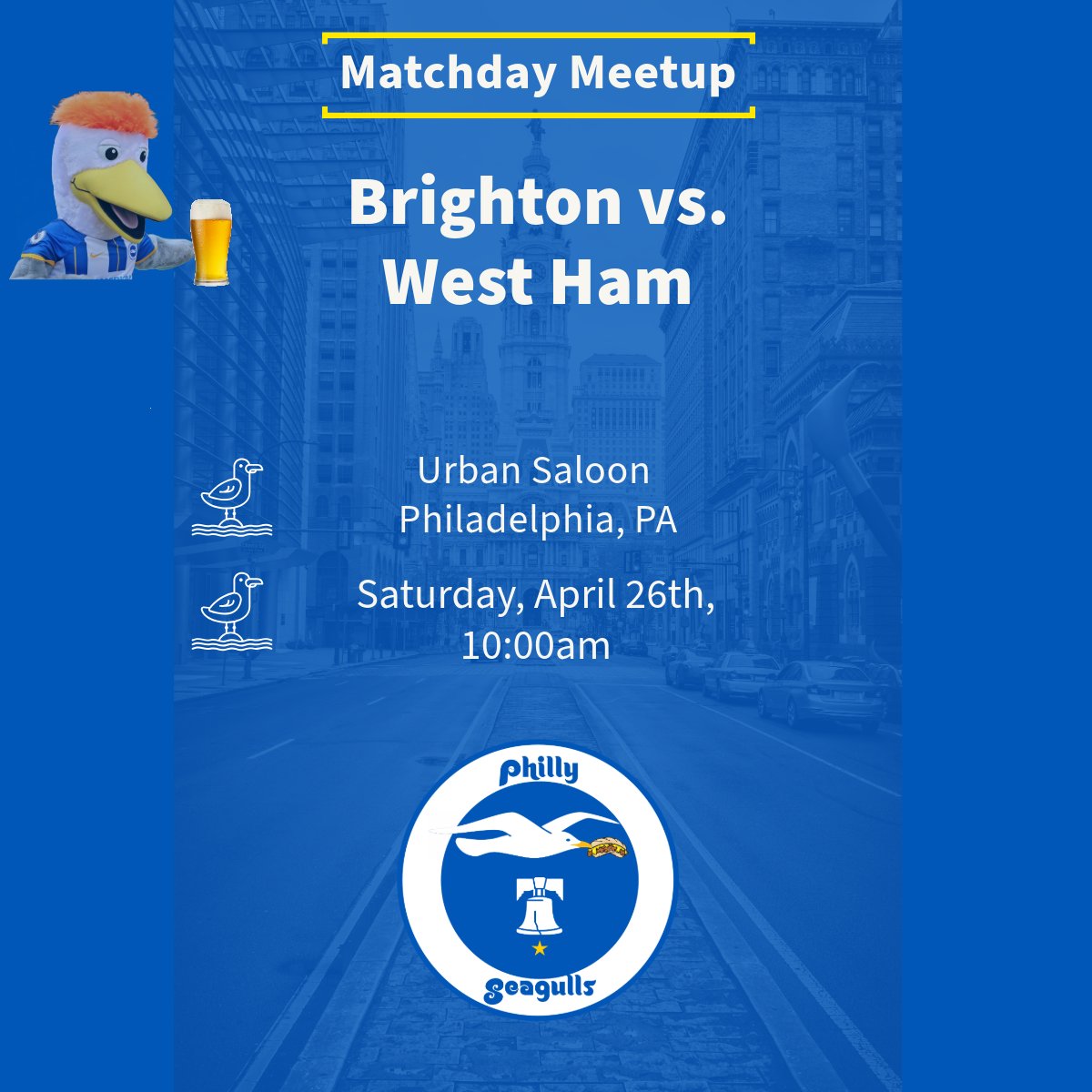 Philly Seagulls (@phillyseagulls) on Twitter photo Come on out this Saturday morning. We'll be watching at <a href="/urbansaloon/">Urban Saloon</a>! #bhafc #phillyseagulls Come on out this Saturday morning. We'll be watching at <a href="/urbansaloon/">Urban Saloon</a>! #bhafc #phillyseagulls