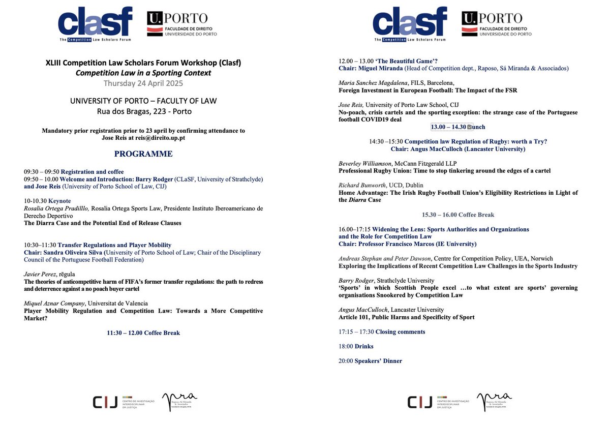 CLASF (@clscholarsforum) on Twitter photo Final panel of 48th <a href="/CLScholarsForum/">CLASF</a> workshop at <a href="/UPorto/">Universidade Porto</a> “Widening the Lens: Sports Authorities and Organizations and the Role for Competition Law” featuring interventions bu
<a href="/cartelsman/">Andreas Stephan</a> & Peter Dawson, <a href="/AngusMacCulloch/">Angus MacCulloch</a> <a href="/barryjrodger/">Barry Rodger</a> Final panel of 48th <a href="/CLScholarsForum/">CLASF</a> workshop at <a href="/UPorto/">Universidade Porto</a> “Widening the Lens: Sports Authorities and Organizations and the Role for Competition Law” featuring interventions bu
<a href="/cartelsman/">Andreas Stephan</a> & Peter Dawson, <a href="/AngusMacCulloch/">Angus MacCulloch</a> <a href="/barryjrodger/">Barry Rodger</a>