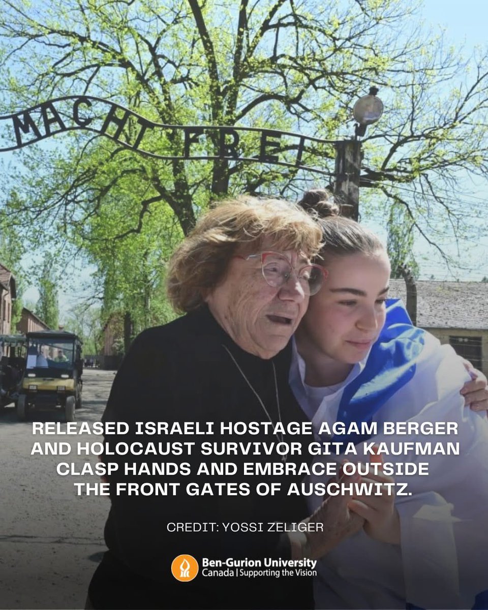 Two survivors, different times, united at Auschwitz. On this #YomHaShoah, this picture is worth a million words, but the most important ones are: never again.

#NeverForget #Holocaust #Auschwitz #Remembrance    #NeverAgain #HolocaustRemembranceDay #JewishHistory