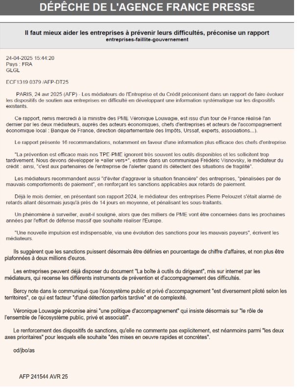 Pierre Pelouzet (@ppelouzet) on Twitter photo « Il faut mieux aider les entreprises à prévenir leurs difficultés »
Lire la dépêche de l’<a href="/afpfr/">Agence France-Presse</a> suite à la remise à <a href="/VeroLouwagie/">Véronique Louwagie</a> du rapport que j’ai co-écrit avec la <a href="/MediationCredit/">Médiation du crédit</a> à retouver ici 👉 economie.gouv.fr/mediateur-des-… « Il faut mieux aider les entreprises à prévenir leurs difficultés »
Lire la dépêche de l’<a href="/afpfr/">Agence France-Presse</a> suite à la remise à <a href="/VeroLouwagie/">Véronique Louwagie</a> du rapport que j’ai co-écrit avec la <a href="/MediationCredit/">Médiation du crédit</a> à retouver ici 👉 economie.gouv.fr/mediateur-des-…