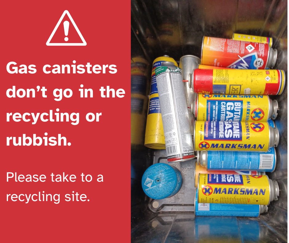Has the sunny weather got you thinking of camping trips? 😎Don't forget, gas canisters start fires! Please do not put in with your recycling or rubbish collections. When empty, gas canisters should be taken to your local recycling site: somerset.gov.uk/bins-recycling…