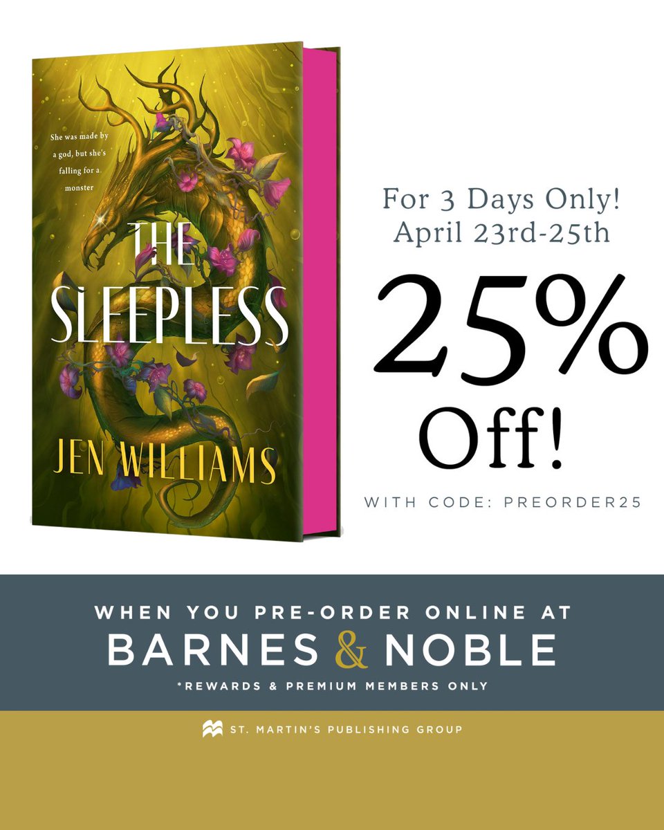 Hey hey, it's the middle day of the preorder sale at Barnes &amp; Noble - get some money off those sweet, sweet future books (including, maybe, my first YA fantasy novel!)  barnesandnoble.com/w/the-sleeples…