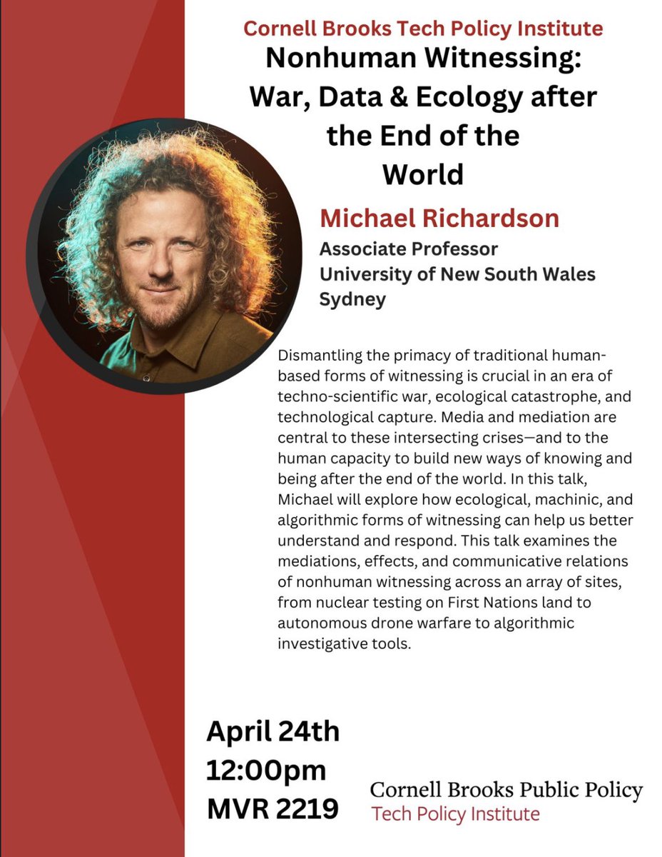 Cornell Brooks Tech Policy Institute (BTPI) (@cornelltpi) on Twitter photo Today at 12:00 PM!
BTPI & <a href="/bisawarstudies/">BISA War Studies</a> are proud to host Michael Richardson. Attend virtually using the Zoom link here lnkd.in/eUfA6K5G
<a href="/CornellBPP/">Cornell Jeb E. Brooks School of Public Policy</a> Today at 12:00 PM!
BTPI & <a href="/bisawarstudies/">BISA War Studies</a> are proud to host Michael Richardson. Attend virtually using the Zoom link here lnkd.in/eUfA6K5G
<a href="/CornellBPP/">Cornell Jeb E. Brooks School of Public Policy</a>
