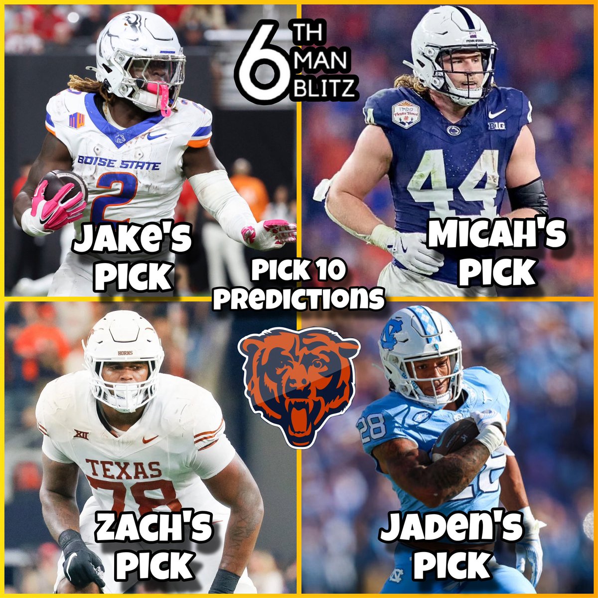 Chitownblitz's tweet image. Our predictions are in for the Bears first selection 😈‼️Whether it’s a trade up or a trade down who is the player you think the Bears walk away tonight with?#chicagobearsnation #chicagobears #nfldraft #nfldraft2025 #fypシ #viral
