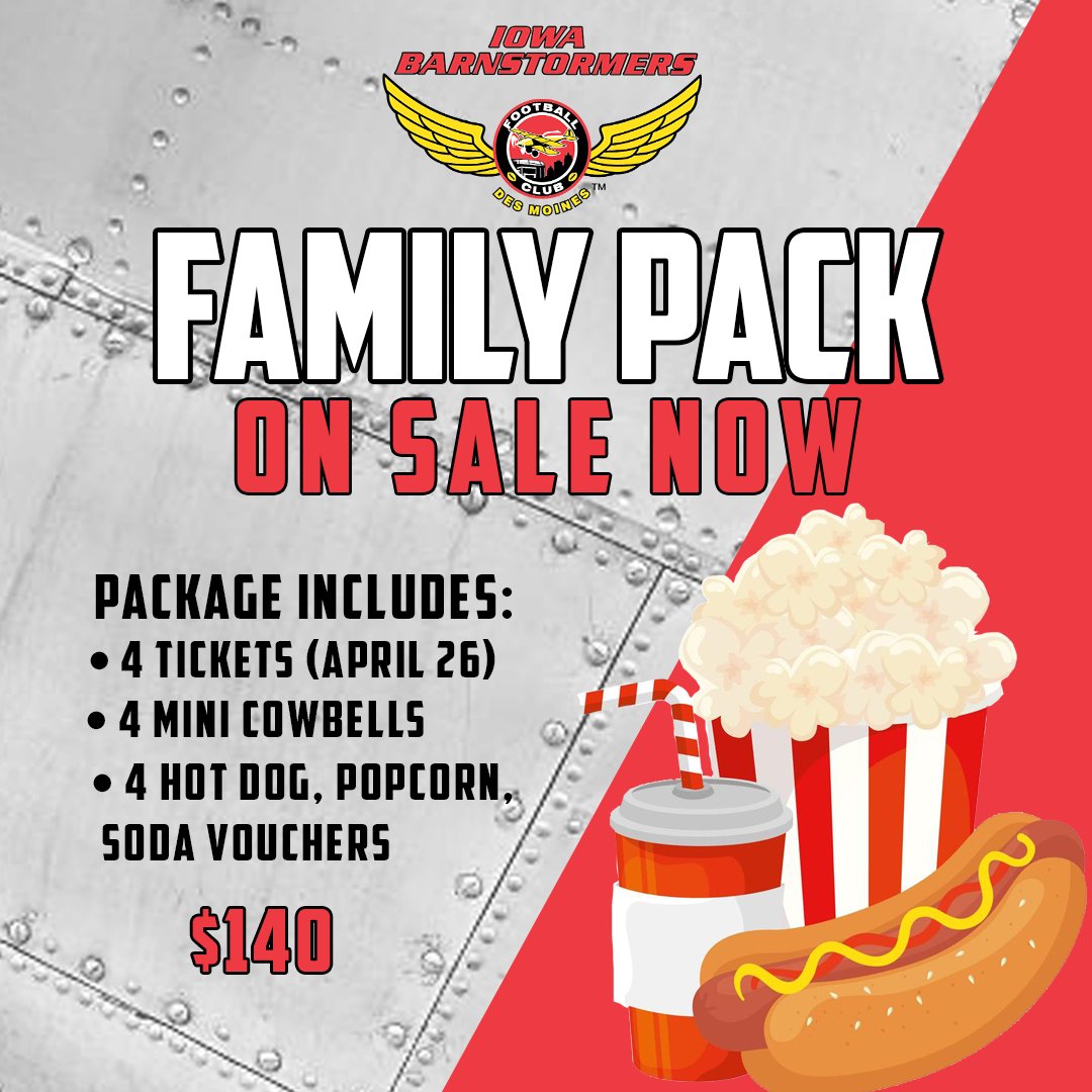 LAST CHANCE! 🌭🍿🥤

Lock in your Family Pack for this Saturday's game! Includes four game tickets, four cowbells, and four hot dog, popcorn, soda vouchers for just $140. 

Order ➡️ bit.ly/4lemICi