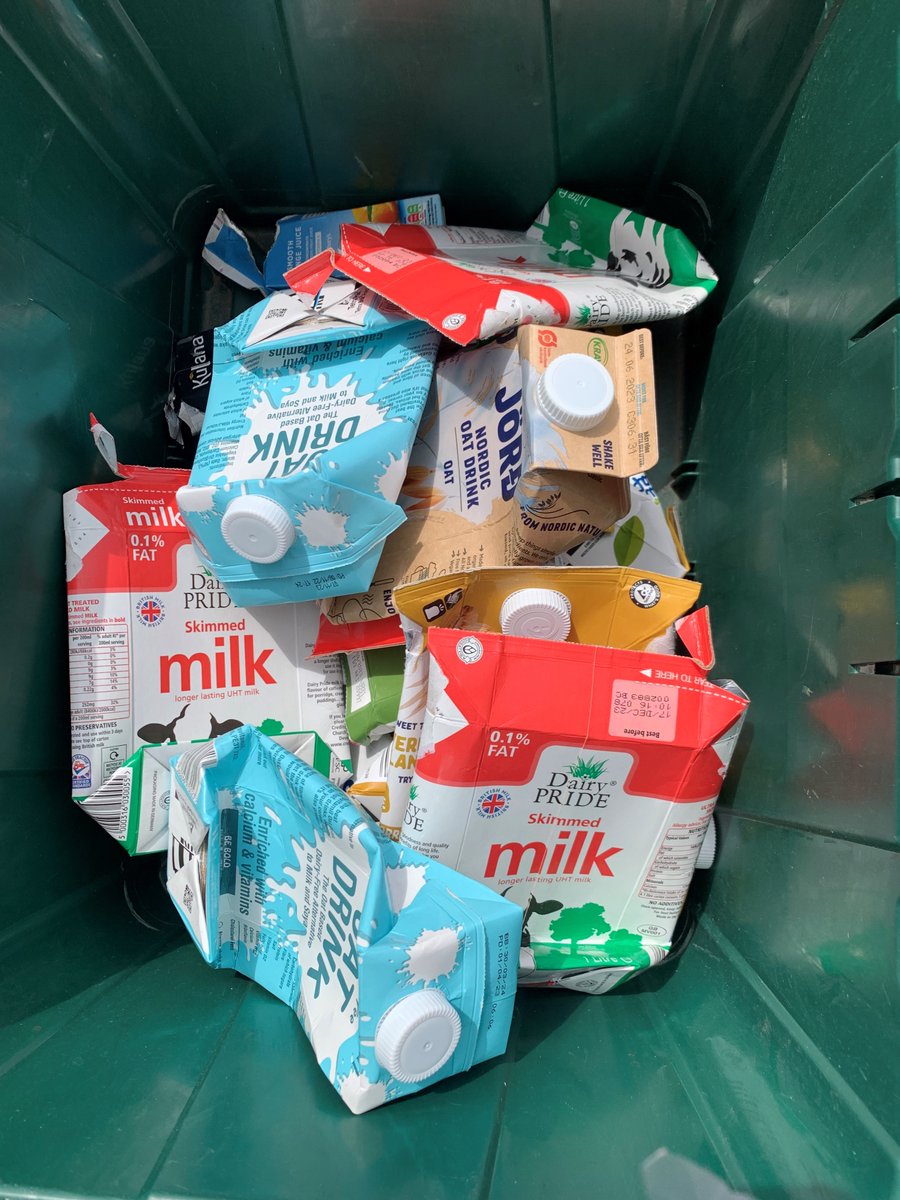 Recycle your cartons! Don't forget cartons can be recycled with your weekly collections.
Just flatten &amp; add to your green box!
Last year we recycled 110 tonnes of cartons, which were reprocessed in the UK &amp; broken down to paper, plastic and aluminium, &amp; used to make new products!
