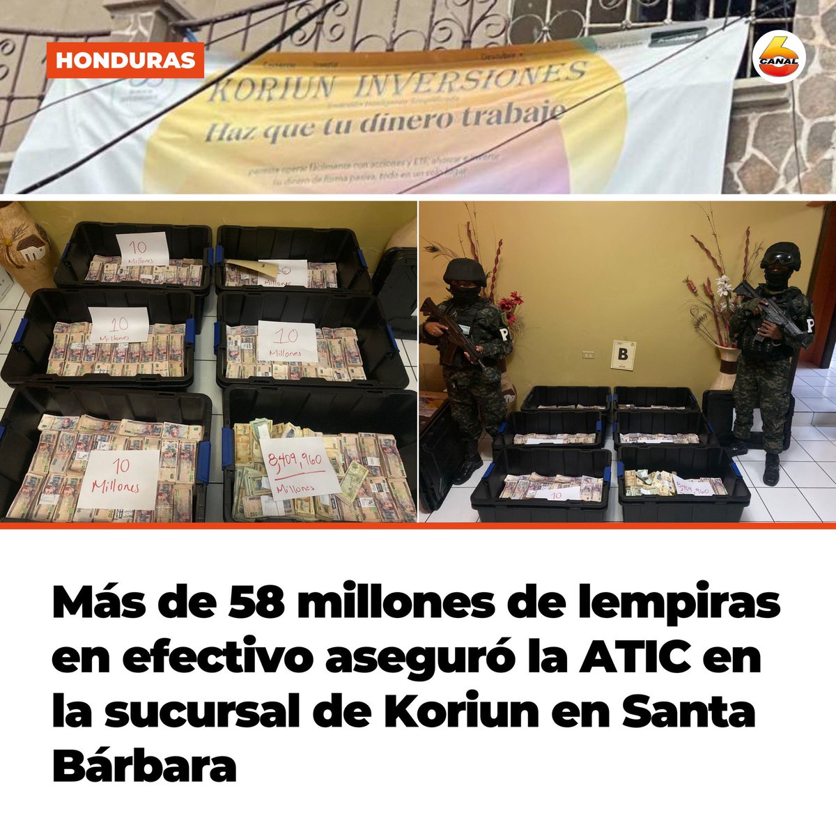 Canal6Honduras's tweet image. #NOTICIA | Más de 58 millones de lempiras producto de lavado de activos, fueron asegurados por las Fuerzas Armadas mediante equipos de la Dirección de Información Estratégica C-2 y de la Policía Militar en coordinación con la Agencia de Investigación Criminal (#ATIC) y la