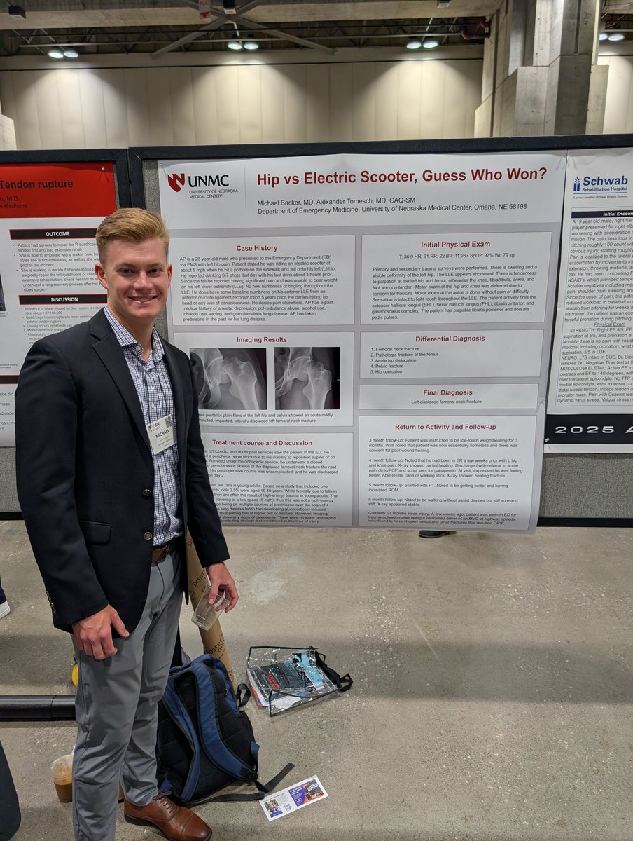 DocTomesch's tweet image. Dr. Michael Backer from @NebraskaEM presenting his poster at #AMSSM2025