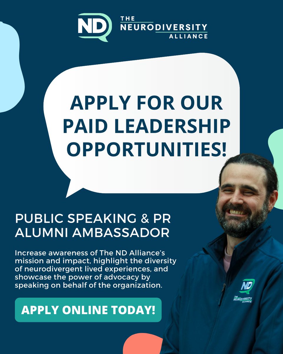 🚨 1 WEEK LEFT! 🚨

Apply now for 75+ PAID leadership roles with The ND Alliance! Ages 16–26, ND students + allies welcome.
✅ Stipend
✅ Free summit trip
✅ Swag + toolkit

🔗 thendalliance.org/leadership/

#NeurodivergentLeaders #TheNDAlliance