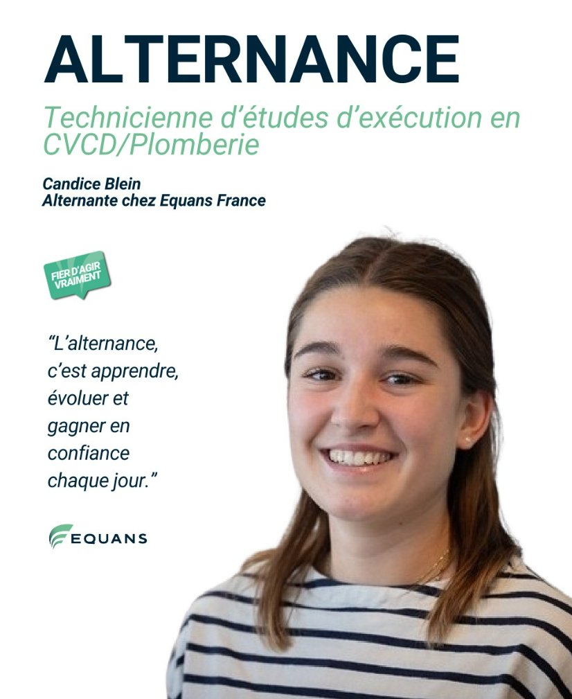 👷‍♀️ Candice, technicienne d'études d'exécution en CVCD/Plomberie s’épanouit dans son rôle chez Equans 🇫🇷 ! 
Son conseil : “Sociabilisez !”, car créer du #lien facilite l’#apprentissage et enrichit l’expérience. 
👉 Toi aussi, invente le futur avec ton alternance :