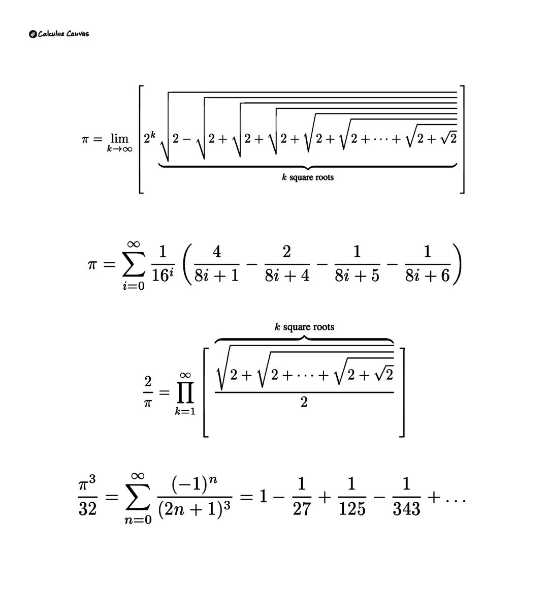 TheMathFlow's tweet image. The essence of the mathematical expressions involving π, infinite sums, products, and series.