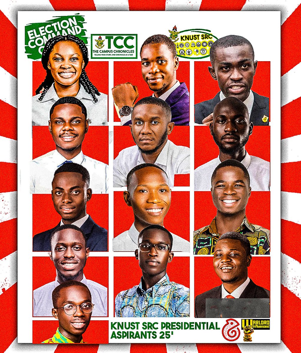 ‼️ KNUST SRC ELECTIONS 25
Empowering Voices, Shaping Tomorrow: KNUST SRC Presidential Hopefuls '25!

🗞 ELECTION COMMAND CENTRE
🗞𝐓𝐇𝐄 𝐂𝐀𝐌𝐏𝐔𝐒 𝐂𝐇𝐑𝐎𝐍𝐈𝐂𝐋𝐄𝐒™