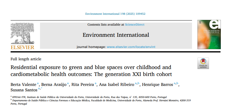 Check our recent publication on the influence of residential green and blue spaces on cardiometabolic outcomes in childhood at 10 years, using data from Generation XXI! 🌲 🌊 

Full text here: linkinghub.elsevier.com/retrieve/pii/S…

Thanks #BertaValente and #SusanaSantos for the leadership!