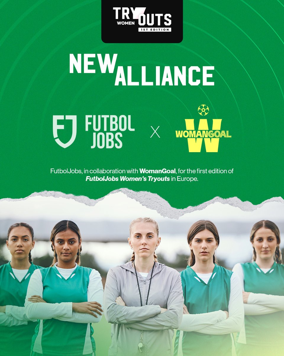 🚨 FutbolJobs &amp; WomanGoal launch the 1st Women’s Tryout in Europe! June 23–30 in TENPLE (Madrid). Train, compete &amp; shine globally. 

🏆Top player joins the @WomanGoal Draft Final. 

⚽🌍 #WomensFootball #TryoutEurope #FutbolJobs