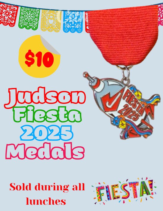 Get Your Judson Rockets Fiesta Medal today!
Quantities are limited – grab yours before they’re gone!

Where to Buy: 9142 Farm To Market Rd 78
Price: $10

Let’s light up Fiesta with that unmistakable Rocket Pride!

 #RocketPride #VivaFiesta 🎊🪅