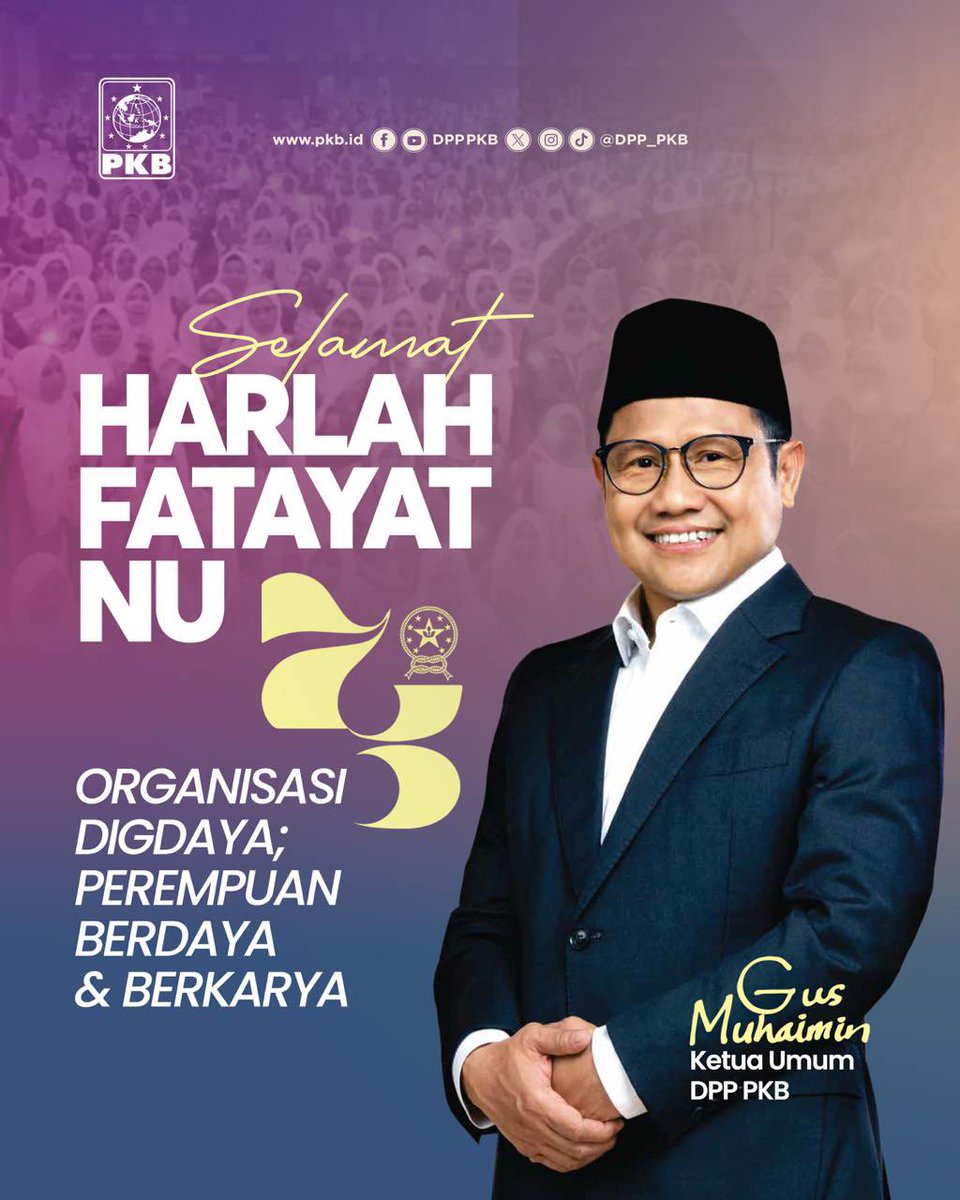 DPP_PKB's tweet photo. Selamat Harlah ke-75 Fatayat NU!
Perempuan NU, simbol kekuatan dan karya. Terus melaju, berdaya, dan memberi dampak nyata untuk bangsa!

#FatayatNU75 #PerempuanBerdaya https://t.co/T7rlIgcFf0