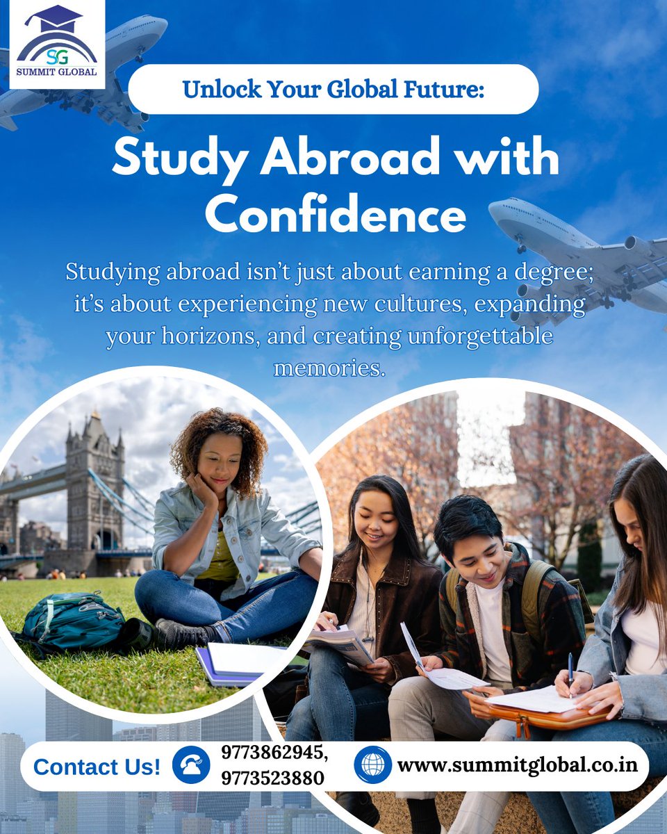 SUMMITGlobe27's tweet photo. Unlock your global future with confidence and clarity!

Website: https://t.co/zLvXwFs9ak

Contact: 9773862945, 9773523880

Email: summiteducationglobal@gmail.com

#unlockyourfuture #studyabroad #globaleducation #mbaabroad #careergoals #educationmatters #globalopportunities https://t.co/74CgRZqzrs