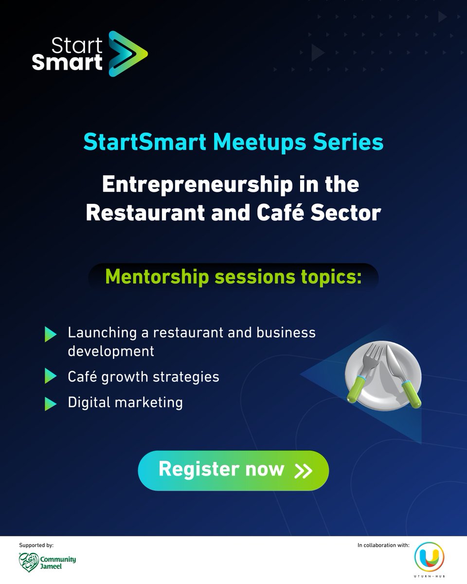 startsmartsaudi's tweet image. The 8th #StartSmart Meetup will also provide mentorship and consulting sessions in the restaurant and café sector. These sessions will offer tailored guidance and practical solutions to the key challenges entrepreneurs face.

Register now and seize the opportunity:…