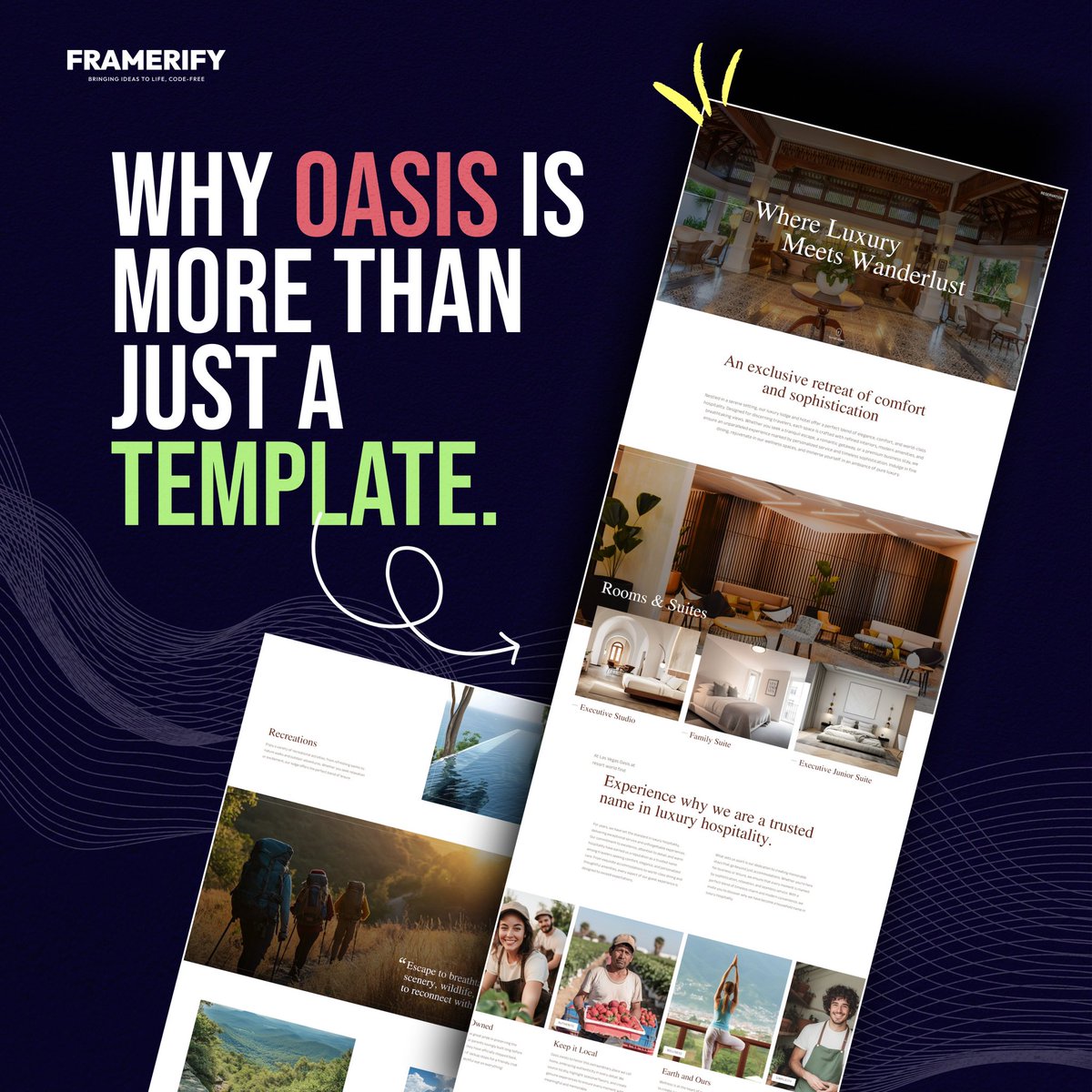 framerify's tweet image. Bringing dreams to life — code-free! Oasis isn’t just a Framer template — it’s a whole vibe ✨
Crafted for luxury stays, wanderlust dreams &amp;amp; brands that go beyond basic.
Design smart. Impress effortlessly.

#Framerify #WebDesignMagic #UXUI #BuiltWithFramer #nocode