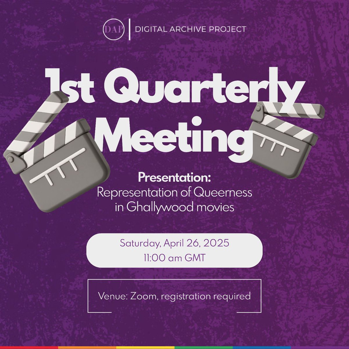 Join us on Saturday at 11am for our first meeting of the year! 

The team will share the work we've done so far, hold an engaging presentation on queer representation in Ghallywood movies🎬📽🎞 and soft-launch an exciting collaboration!🥳

Register here: rb.gy/76608n