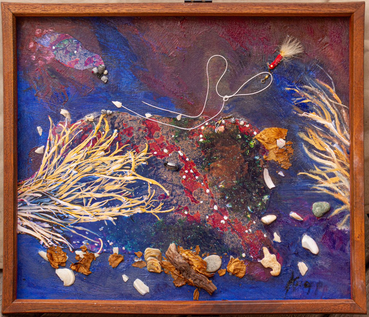 comknopp's tweet image. Been experimenting a bit, and wanted to do something different, so I did a mixed media with oil and digital prints and shells.  It&apos;s called, &quot;Ebbs &amp;amp; Tides&quot;