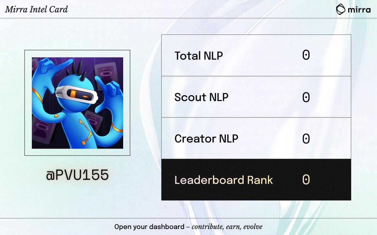 Kèo chục k$ đây rồi 😀
-Link: mirraai.xyz/?ref=pvu155
-Connect X rồi follow 2 bác này 
<a href="/MirraTerminal/">Mirra</a> <a href="/mirra_agent/">Mirra Agent</a> 
-Nhiệm vụ ae đăng bài và Tag 2 bác trên vào tương tác để kiếm Point 
✅-Done