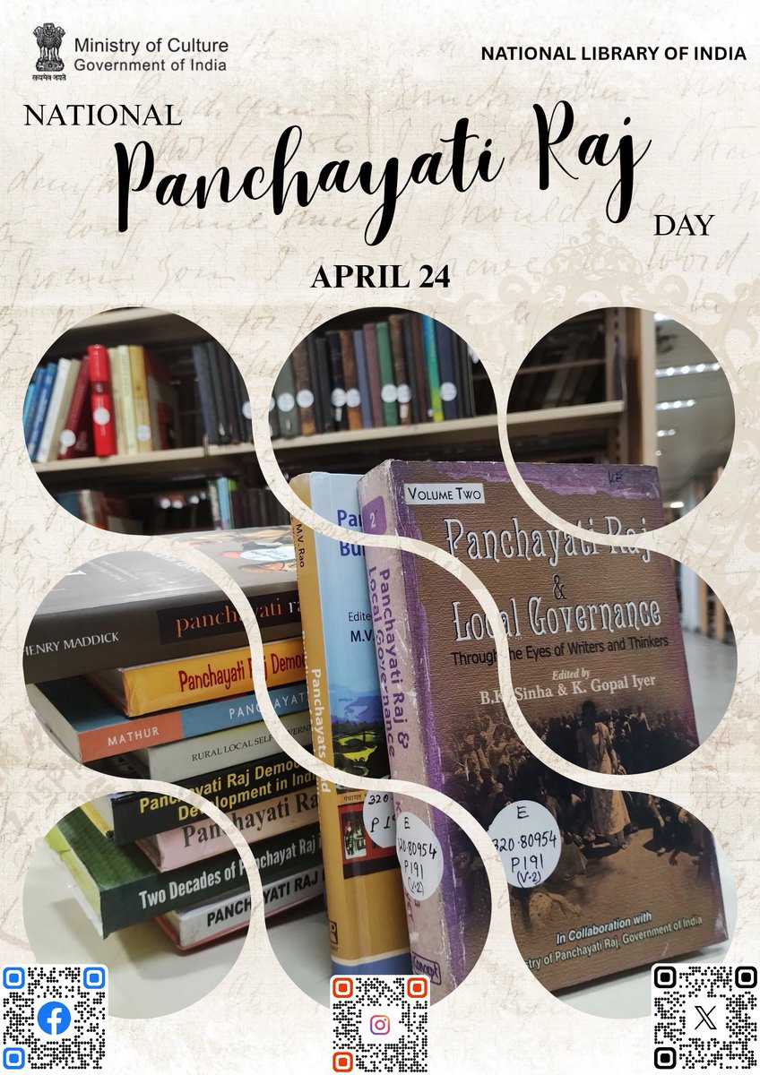 The <a href="/NationalLib_GoI/">National Library, Government of India</a> is honoring grassroots democracy on National Panchayati Raj Day — April 24!
A salute to the spirit of local governance and rural empowerment.

#Panchayatiraj #LocalGovernance #NationalLibraryOfIndia #April24 #RuralDevelopment