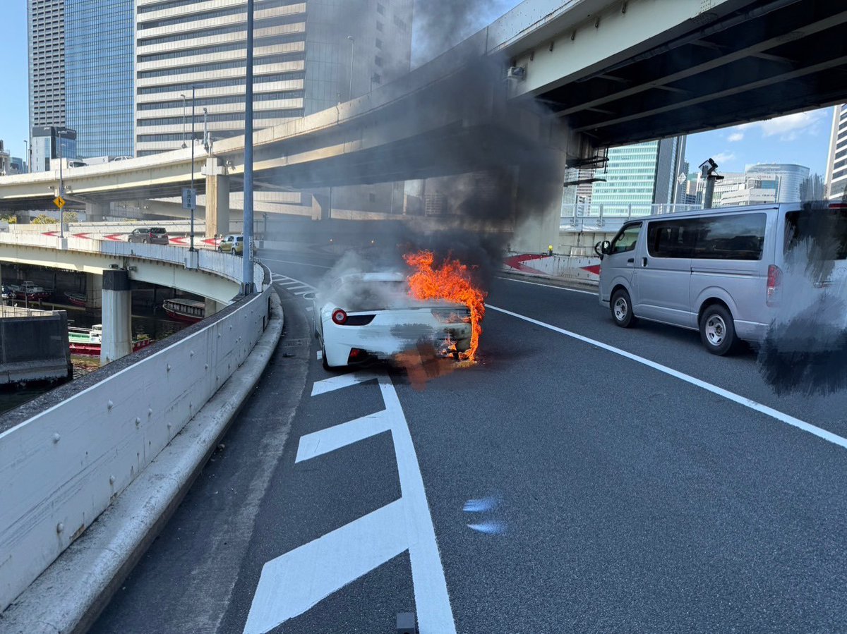 Dexerto's tweet image. A Japanese man spent 10 years saving to buy a Ferrari, only for it to go up in flames just an hour after it was delivered