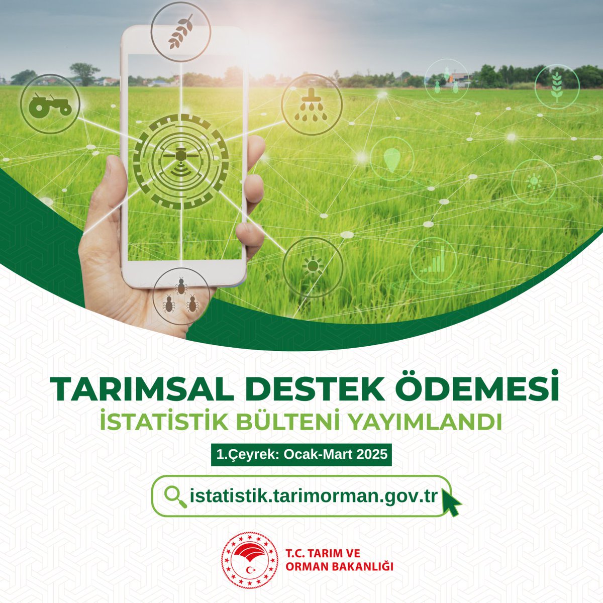 🌾 2025 yılı “I. Çeyrek Tarımsal Destek Ödemesi” verilerini içeren istatistik bülteni yayımlandı.

Ayrıntılara göz atmak için👇🏻
istatistik.tarimorman.gov.tr/Sayfa/Detay/20…