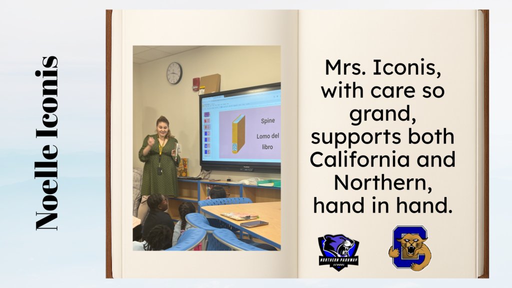 Mrs. Iconis, with care so grand,
Supports both California and Northern, hand in hand.