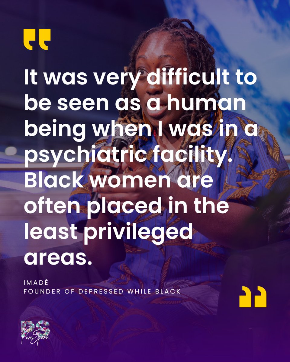 "Black women face dehumanization in psychiatric care." - Imadé. We need equitable treatment and systemic change! 💜 #BlackWomenMentalHealth #MentalHealthEquity #CulturallyCompetentCare #ThePlug #PureSpark