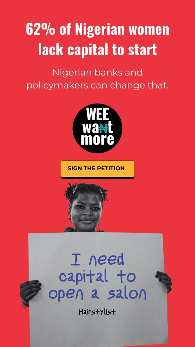 Women don’t need “empowerment”.
They need access.
Access to credit.
Access to trust.
Access to power.
I just told my bank women entrepreneurs deserve more. 
You should tell yours too

Add your stamp:
weewantmore.ng