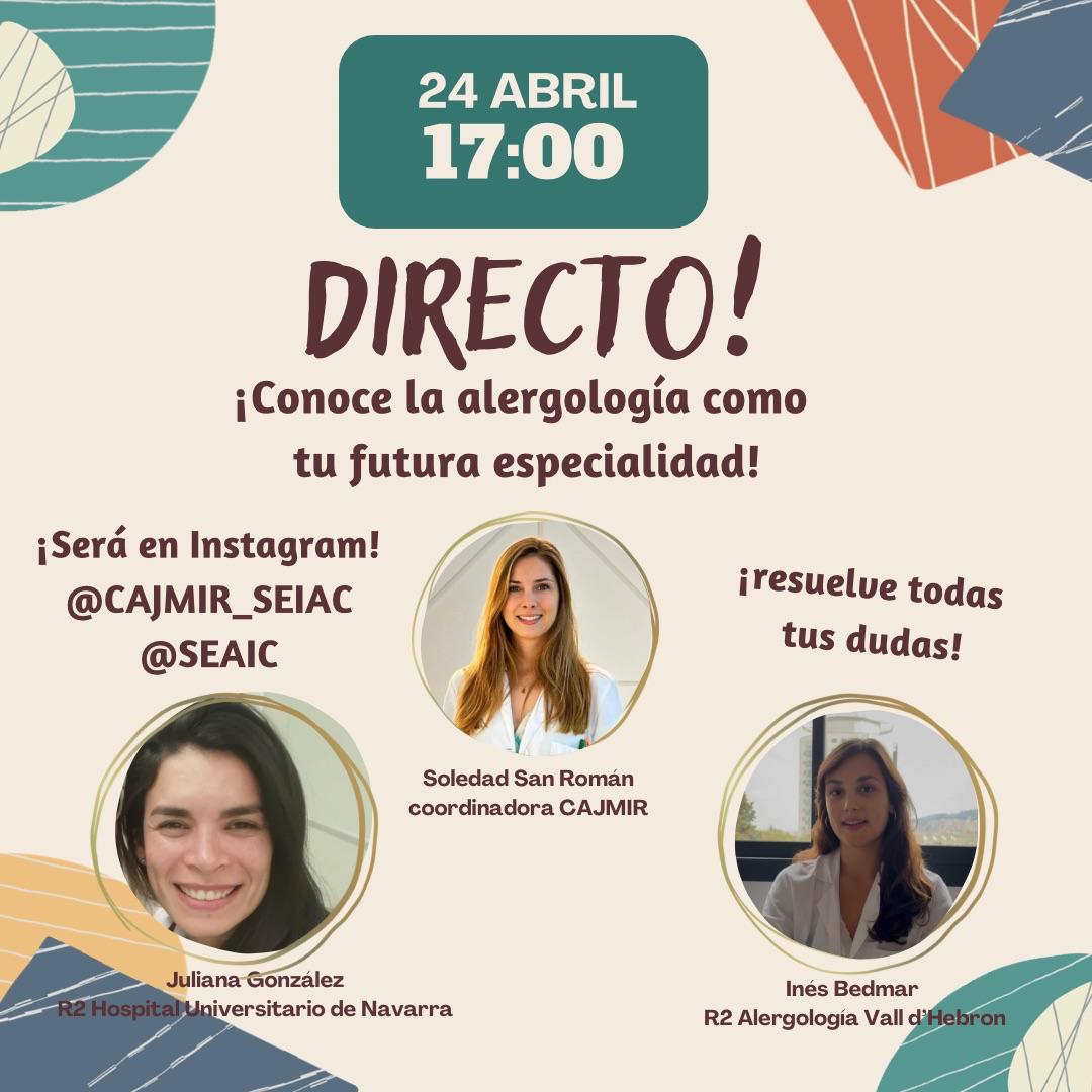 ¡Atención futuros alergólogos!

🤔 ¿Tienes dudas sobre la especialidad de Alergología?
Únete al directo de <a href="/CAJMIR_SEAIC/">CAJMIR</a>, donde resolveremos todas tus dudas.

¡Esta tarde!

#Alergología #FuturosAlergólogos #DirectoSEAIC #CAJMIR #Formación #EspecialidadMédica #AlergologíaEnVivo