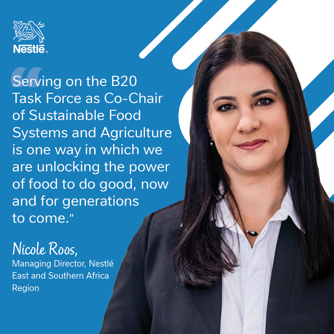 🍽️ Proud that our Managing Director, Nicole Roos is Co-Chair of B20 Sustainable Food Systems. 
See how we're turning words into action in our CSV report: bit.ly/4ifY9SP #NestléGoodPlanet #CreatingSharedValue