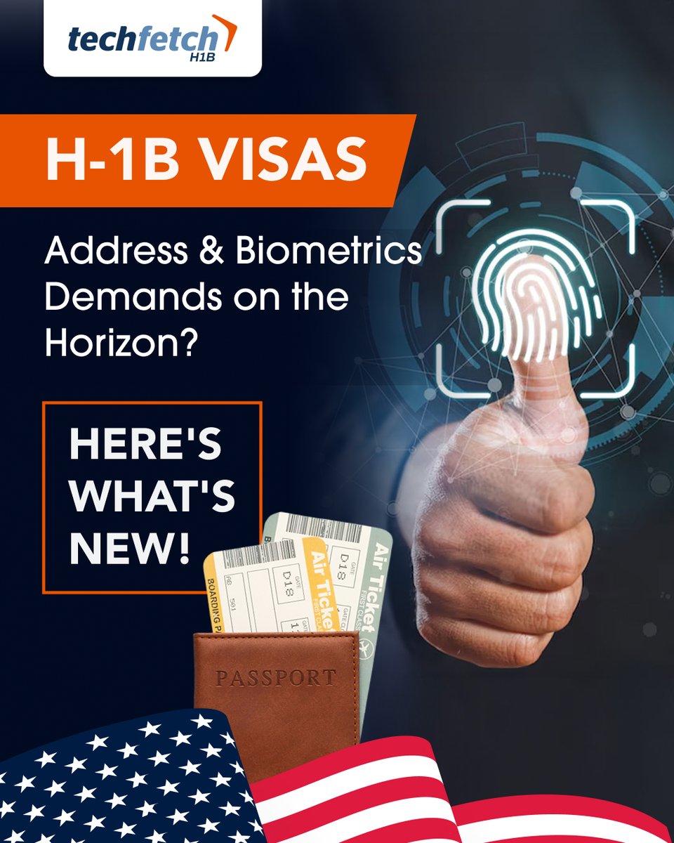 TechfetchH1B's tweet image. #H1B Update: Reports suggest potential new requirements – home addresses &amp;amp; biometric data (fingerprints). Attorneys call it &quot;unusual.&quot; This may change data needs. Stay tuned for updates! 

#USImmigration #WorkVisa #TechFetch #TechFetchH1B