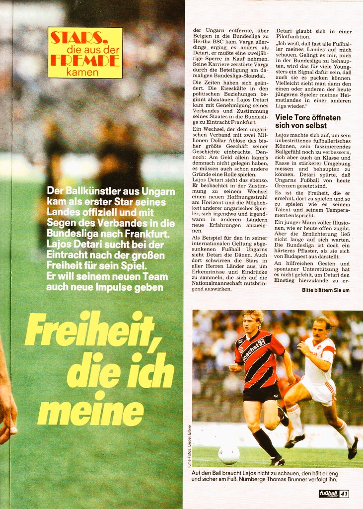 kicker_fuma's tweet photo. "Lajos Detari - Freiheit, die ich meine"

(Aus: Fuma März 1988)

#detari #sge #eintracht #olympiakos #honved #ungarn #botd #happybirthday https://t.co/65XiqnW9lc