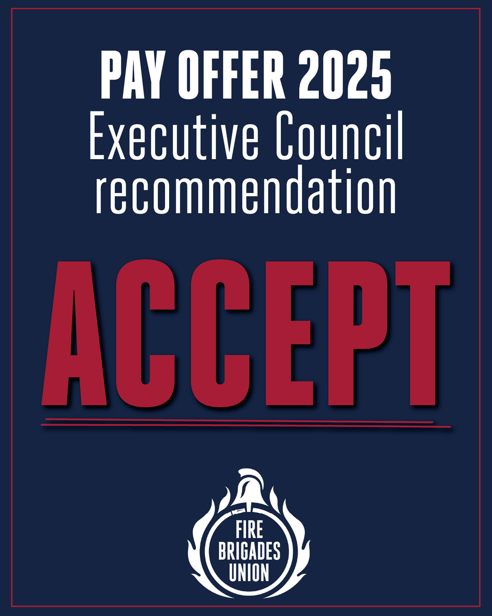 The FBU executive council met today to consider a pay offer from fire service employers. It is for:

🟥A 3.2% increase
🟥Scrapping the trainee pay rate
🟥Immediate talks on pay progression

The EC recommends that members vote to accept. Balloting dates will be confirmed shortly