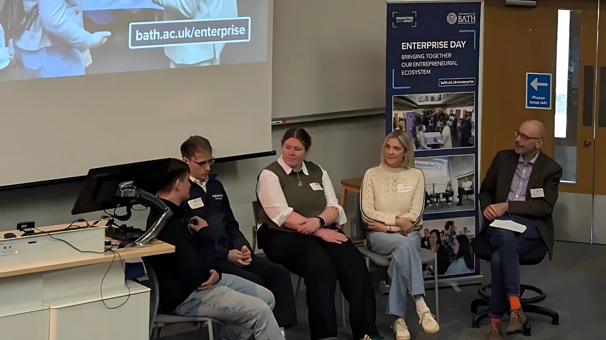 RevealCentre's tweet photo. 🥰 We're incredibly grateful for the opportunity to showcase our work at the @UniofBath Enterprise Day this past March! Here’s a behind-the-scenes look at a panel interview, where Zoe Jeffery introduced her exciting new project @VibeStrideAR  - more details coming VERY soon! 👀 https://t.co/8ToguZpSO1