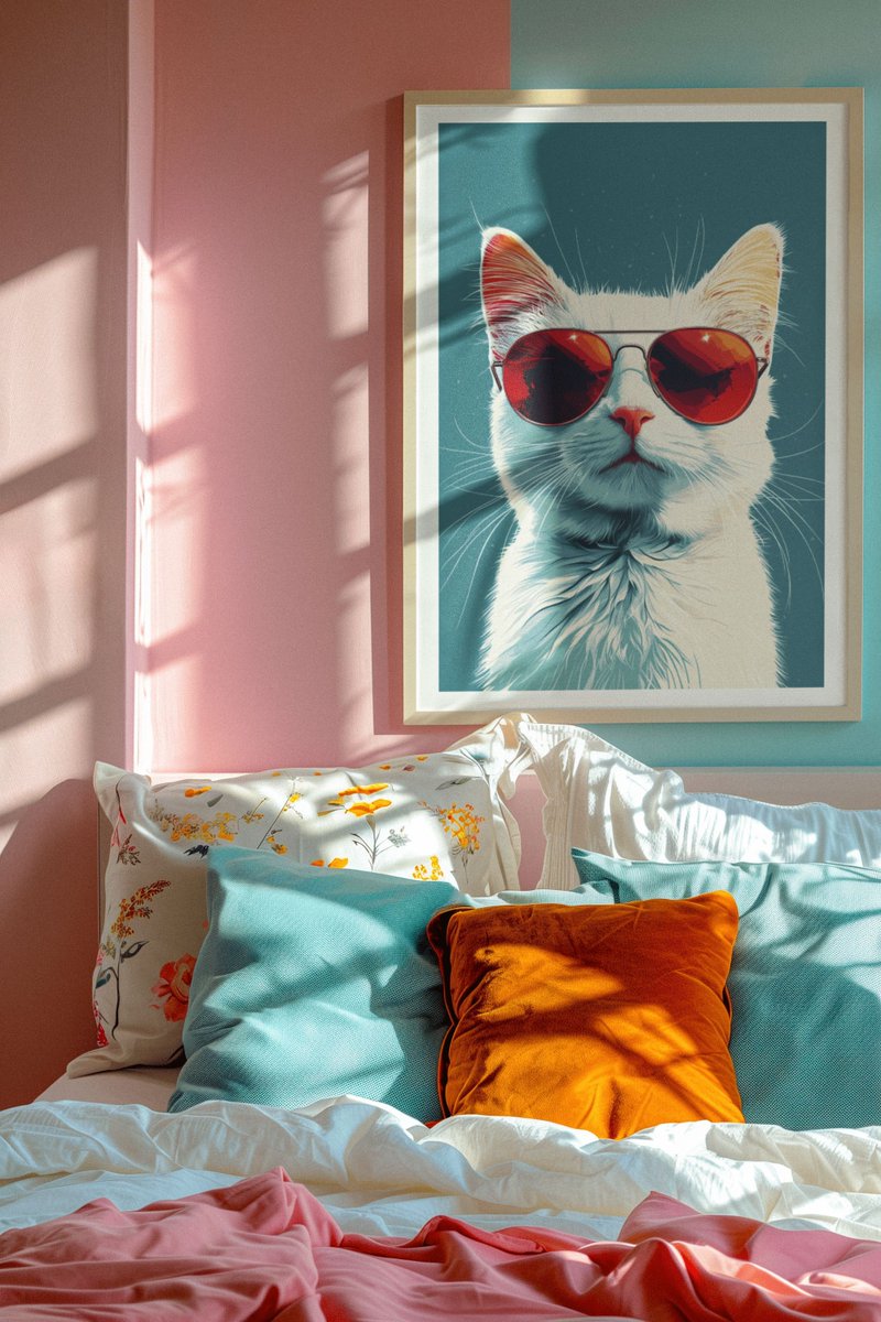 Cat250217's tweet photo. Symmetrical Cat Digital Art | Digital Download Cat Poster | Pastel Blue Cat Poster 
This printable art showcases a stylish white cat with teardrop sunglasses, perfect for those who love clean aesthetics and feline charm. https://t.co/4of7r65ju3
