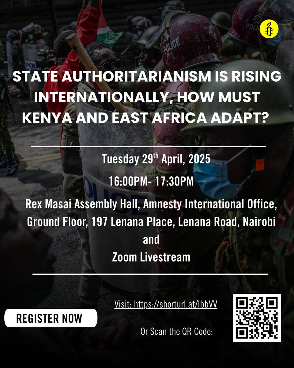 We will dive into the state of human rights in Kenya and globally. Hear from experts as they discuss critical themes like authoritarianism, resistance, and international justice. This is your chance to help shape the future of activism. Register Now: amn.st/60182dEhO