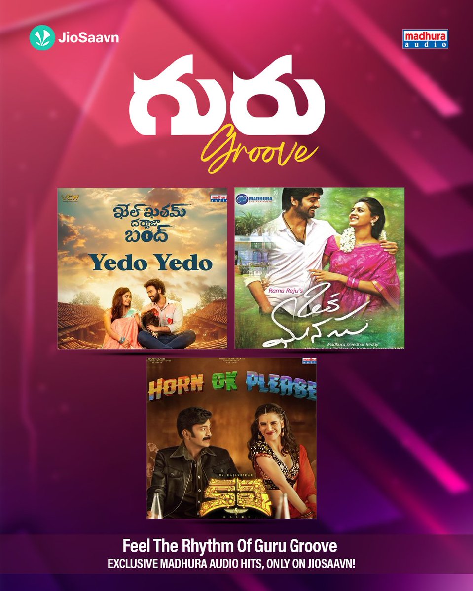 “Catch the vibe, ride the groove—Madhura Audio hits different on Guru Groove <a href="/JioSaavn/">JioSaavn</a> .”

#YedoYedo : jiosaavn.com/album/yedo-yed…

#NinnaLenantha : jiosaavn.com/song/ninna-len…

#HornPomPom : jiosaavn.com/song/horn-pom-…