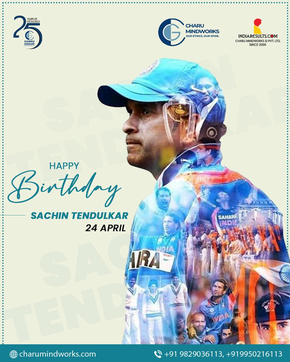 CharuMindworks's tweet photo. Happy Birthday to the God of Cricket🏏@sachin_rt 
#India's icon of Integrity, Humility, and Excellence. 

#happybirthdaysachin #masterblaster #Tendulkar #godofcricket #cricketlegend #Cricket #teamindia #CMIPL #CharuMindworks https://t.co/IEDAQhvs3n
