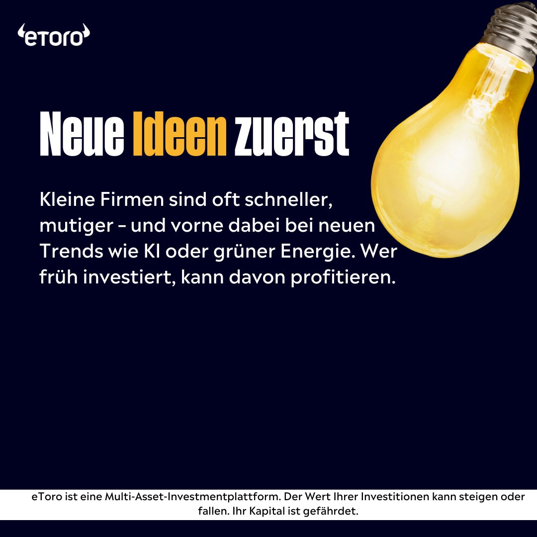 eToroDE's tweet photo. Neža ist der Ansicht, dass Small-Cap-Aktien im Jahr 2025 glänzen könnten, da Innovation und Nischenmärkte ihr Wachstum antreiben. Weitere Tips erfahrt ihr hier 👇