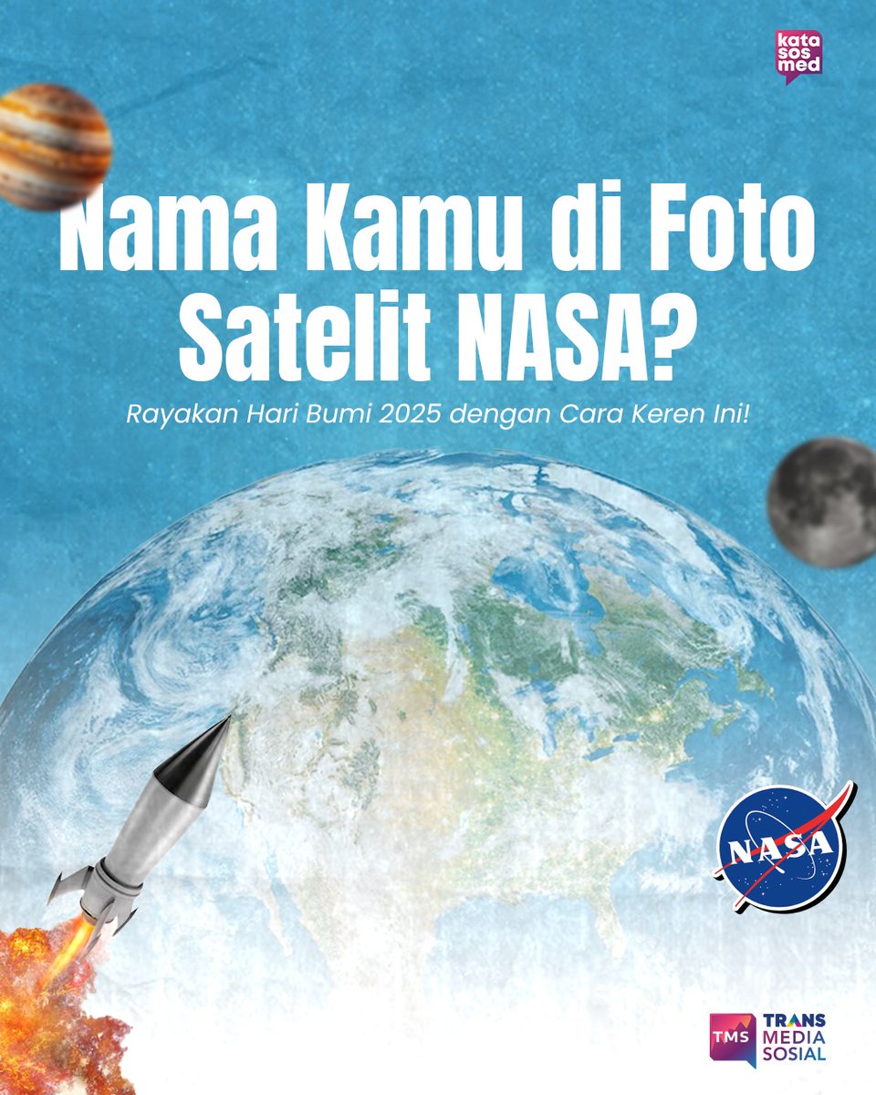transmedsos's tweet image. Gabungkan namamu dengan satelit NASA lewat #NASAChallenge dan jadilah bagian dari #EarthDay2025!🌍🌍🌍

#Katasosialmedia #TMS #Transmediasosial #HariBumi2025