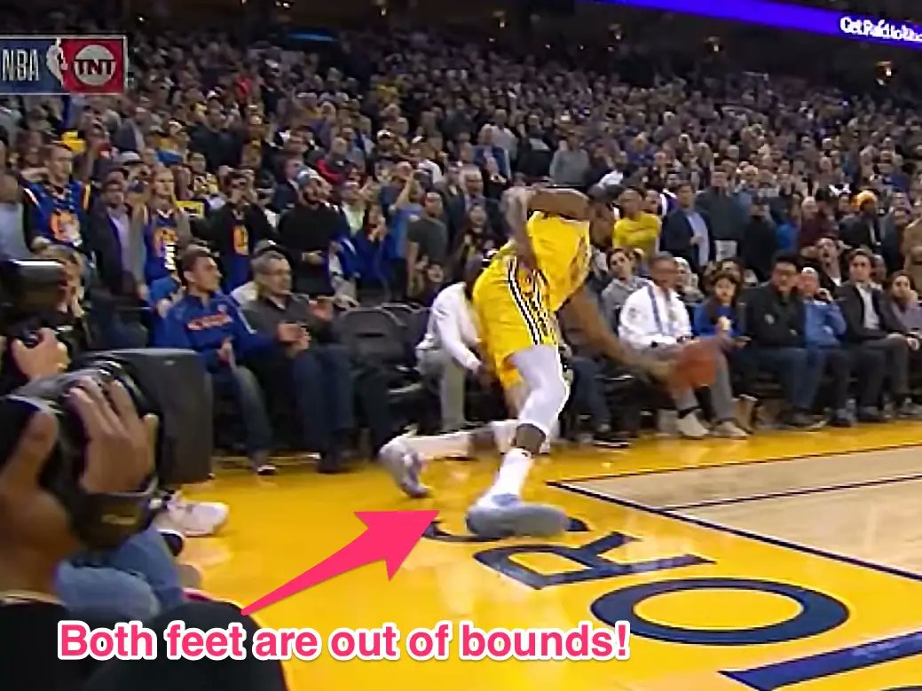 NBAMemes's tweet photo. For all the Warriors' fans complaining about calls, remember this wasn't called out of bounds on KD😂 https://t.co/iBdTIzmZlo