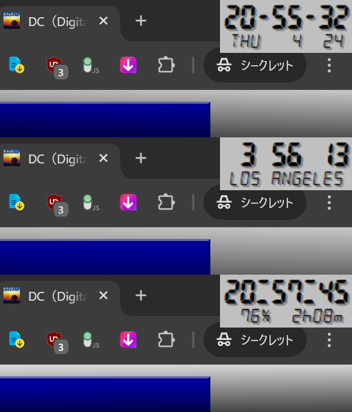 yozvox's tweet photo. DC（Digital Clock）をバージョンアップしました。世界時計表示（Tokyo, Beijing, Bangkok, Dhaka, Karachi, Dubai, Jeddah, Cairo, Paris, ...）／ウインドウサイズ10段階／フォント切り替え／現在の年月日や時分秒をクリップボードにコピー可能／BATTERYチェッカー機能など https://t.co/5Y3iCKqD4R https://t.co/YMbpsNOLSc