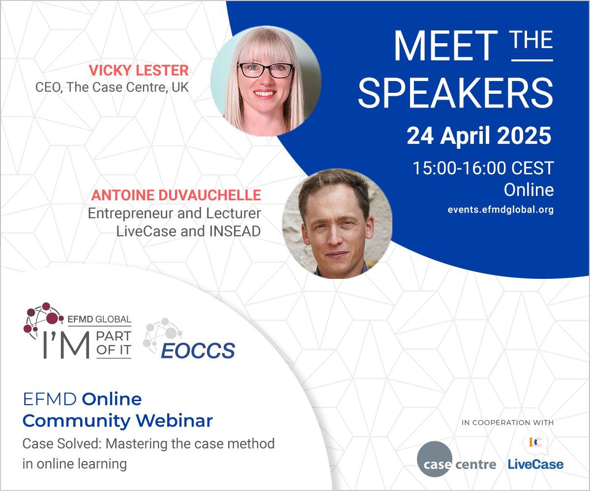 The Case Centre (@thecasecentre) on Twitter photo 🗣️Hear from our CEO 🗣️
Our CEO <a href="/cases_vicky/">Vicky Lester</a> is delighted to be speaking at @EFMDnews' Online Community Webinar from 14h (BST).
The session looks at how the benefits of case teaching can be transferred to an online environment.
#casewebinar 🗣️Hear from our CEO 🗣️
Our CEO <a href="/cases_vicky/">Vicky Lester</a> is delighted to be speaking at @EFMDnews' Online Community Webinar from 14h (BST).
The session looks at how the benefits of case teaching can be transferred to an online environment.
#casewebinar